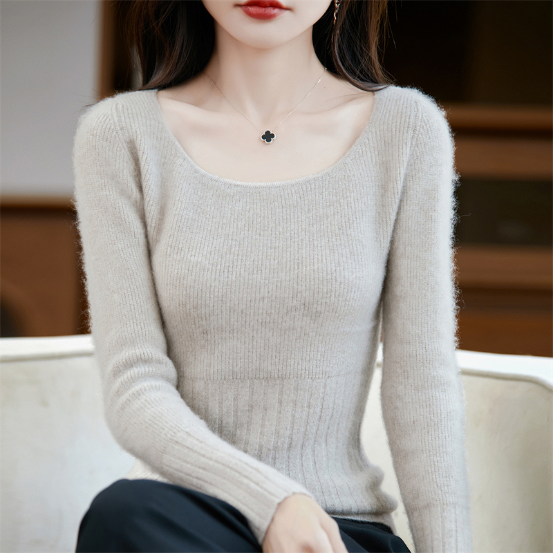 100%纯羊毛衫U领修身显瘦毛衣