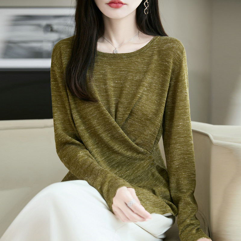 25春秋彩麻针织衫长袖上衣女圆领