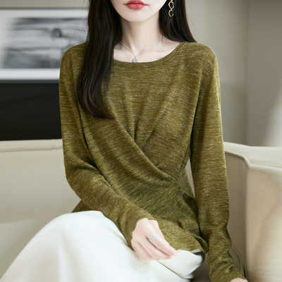25春秋彩麻针织衫长袖上衣女圆领