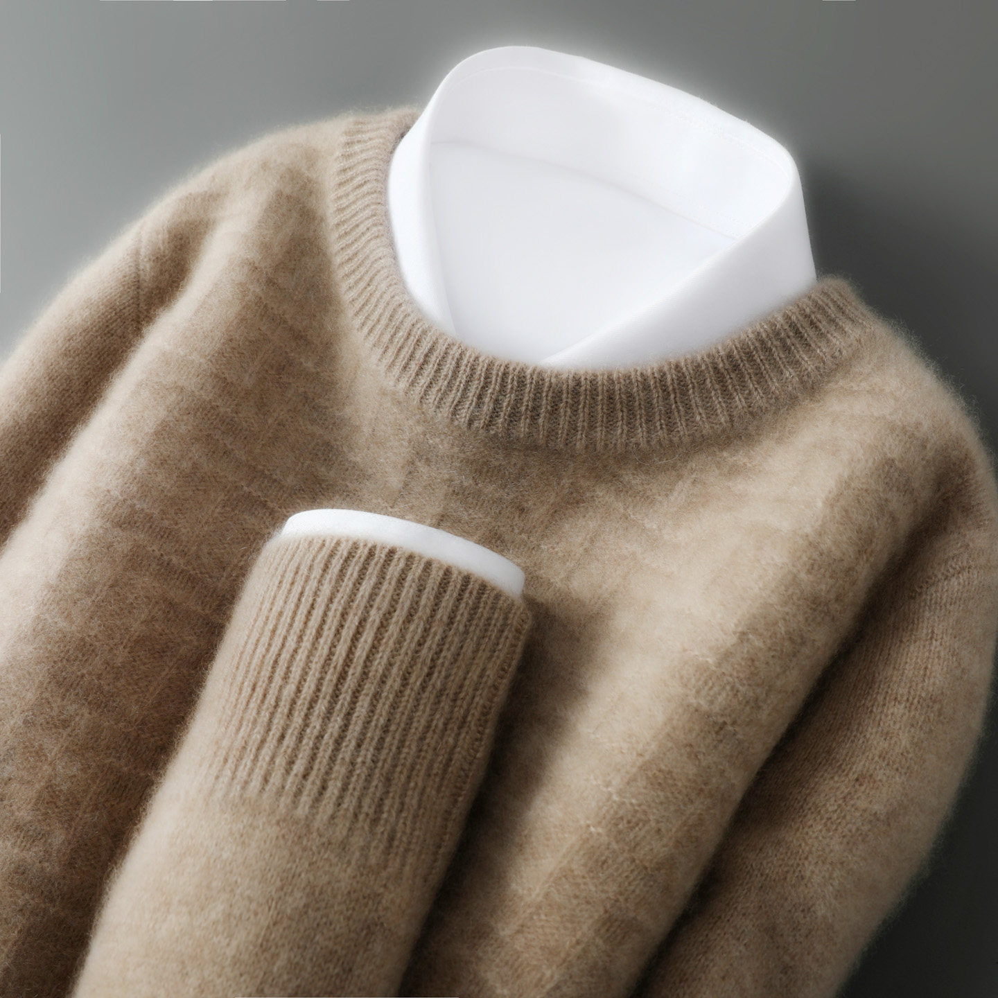 秋冬季100%纯羊毛衫男士圆领提花加厚针织毛衣宽松休闲长袖羊绒衫