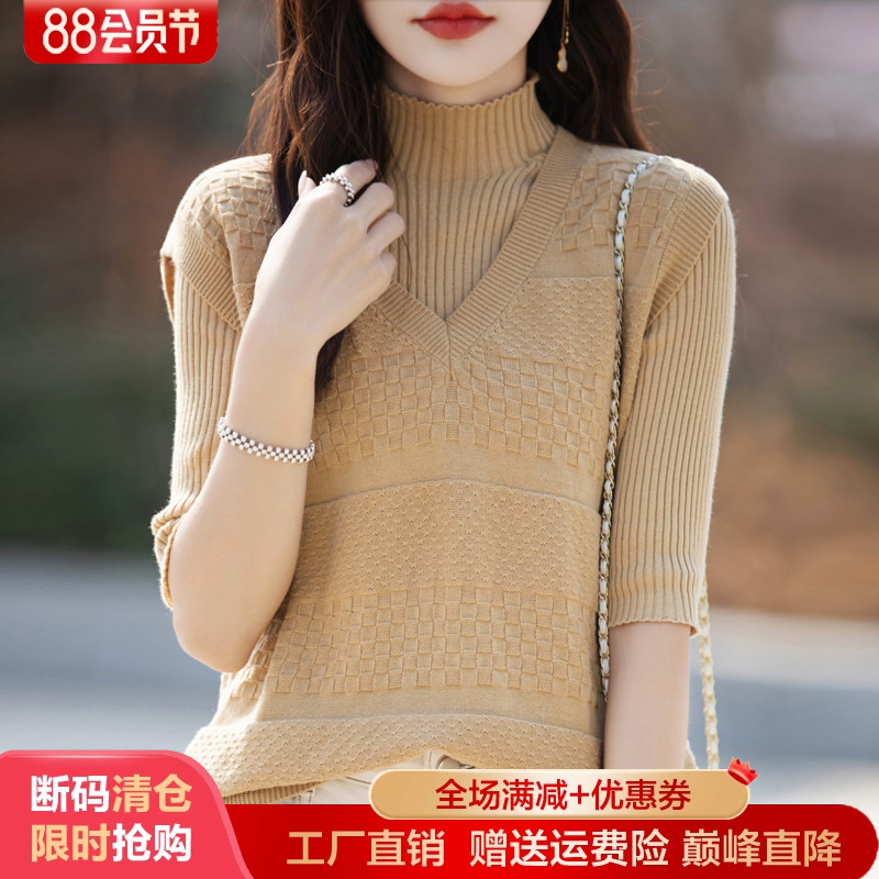 100%纯棉针织马甲女V领叠穿坎肩