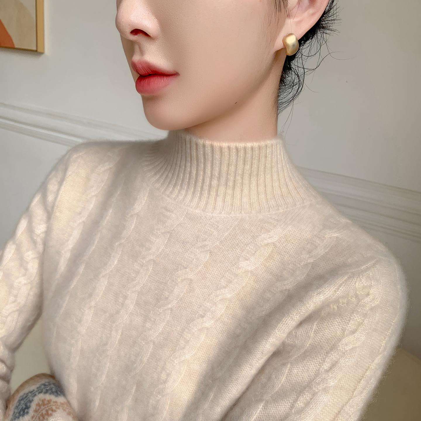 baby小山羊绒衫半高领拼色羊毛衫