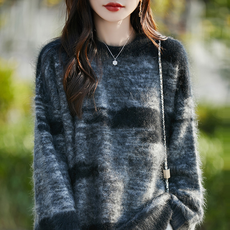 100%羊毛衫针织毛衣圆领拉绒毛衣