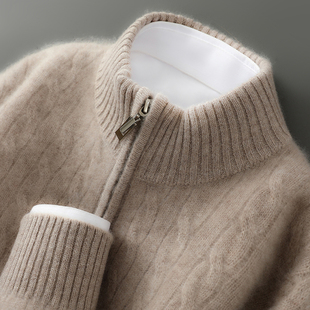 半高领拉链加厚100%纯羊毛衫男麻花针织长袖毛衣休闲百搭羊绒打底