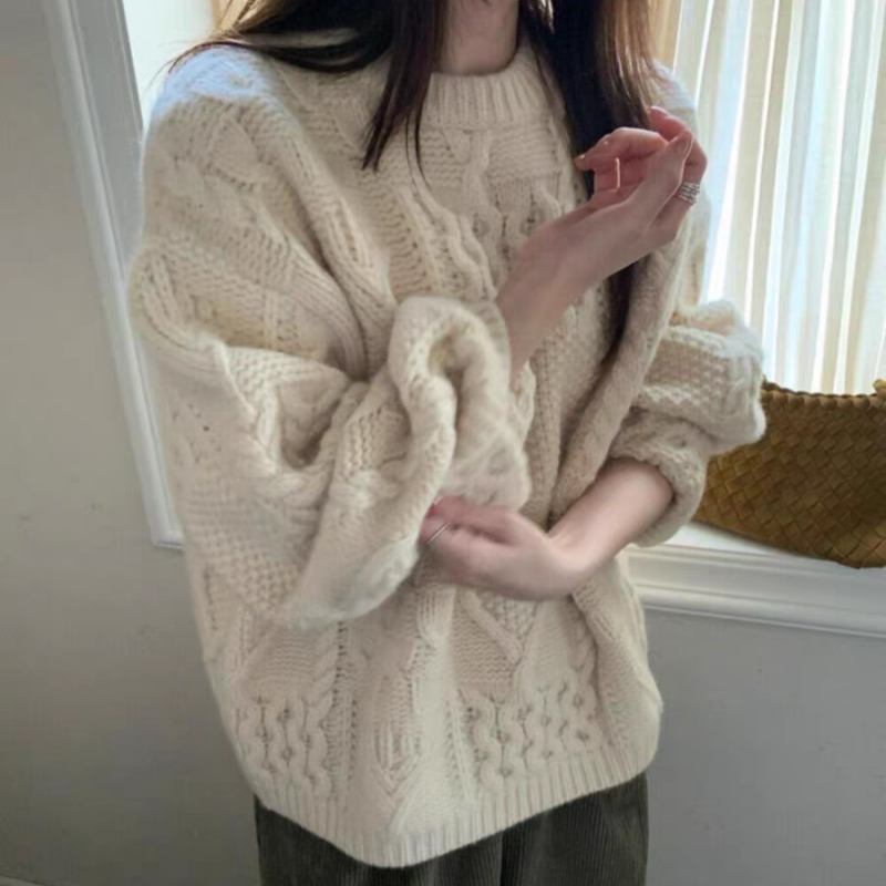 重磅加厚宽松慵懒风100%纯羊毛衫女圆领绞花针织毛衣长袖羊绒打底,女装/女士精品,羊绒衫,淘宝优惠券,粉丝福利购,淘宝优惠卷