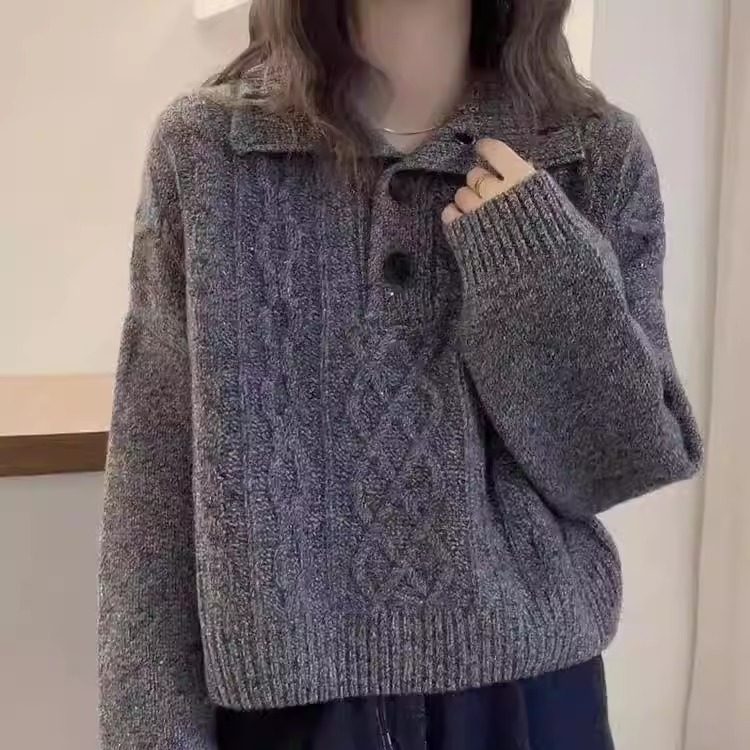 松弛感慵懒风100%纯羊毛衫女加厚POLO领提花针织毛衣宽松羊绒打底,女装/女士精品,羊绒衫,淘宝优惠券,粉丝福利购,淘宝优惠卷