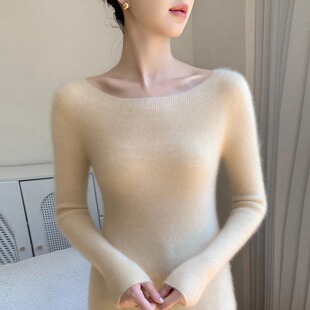 一字领baby小山羊绒衫 上衣 女无缝一线成衣针织毛衣显瘦打底羊毛衫