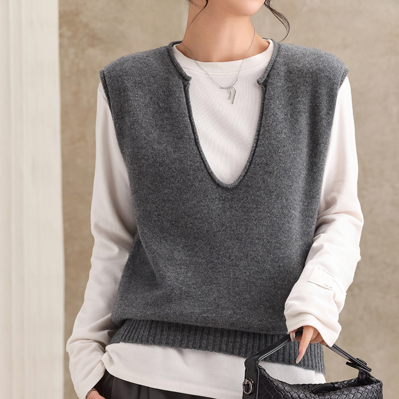 2026秋冬100%纯羊毛衫马甲女卷边V领针织毛衣宽松羊绒衫坎肩打底,女装/女士精品,羊绒衫,淘宝优惠券,粉丝福利购,淘宝优惠卷