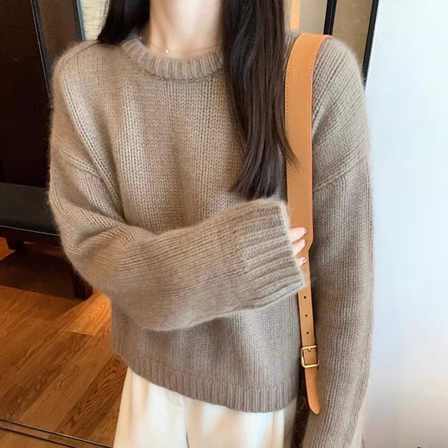 慵懒风宽松100%纯羊毛衫女圆领加厚宽松套头羊绒衫针织毛衣打底衫,女装/女士精品,羊绒衫,淘宝优惠券,粉丝福利购,淘宝优惠卷