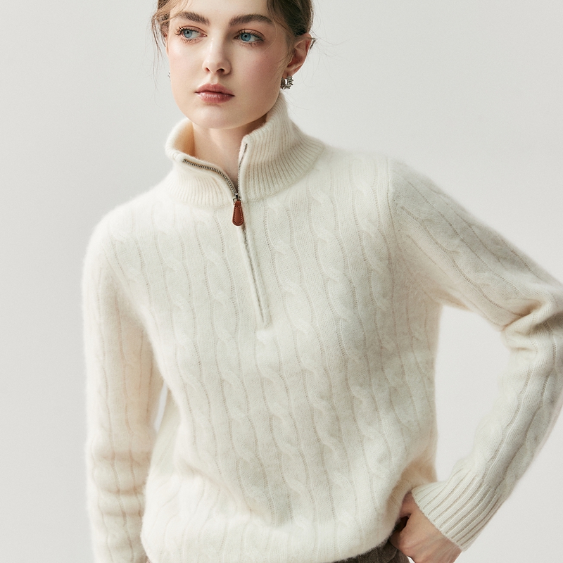 加厚山羊绒衫半拉链麻花针织毛衣