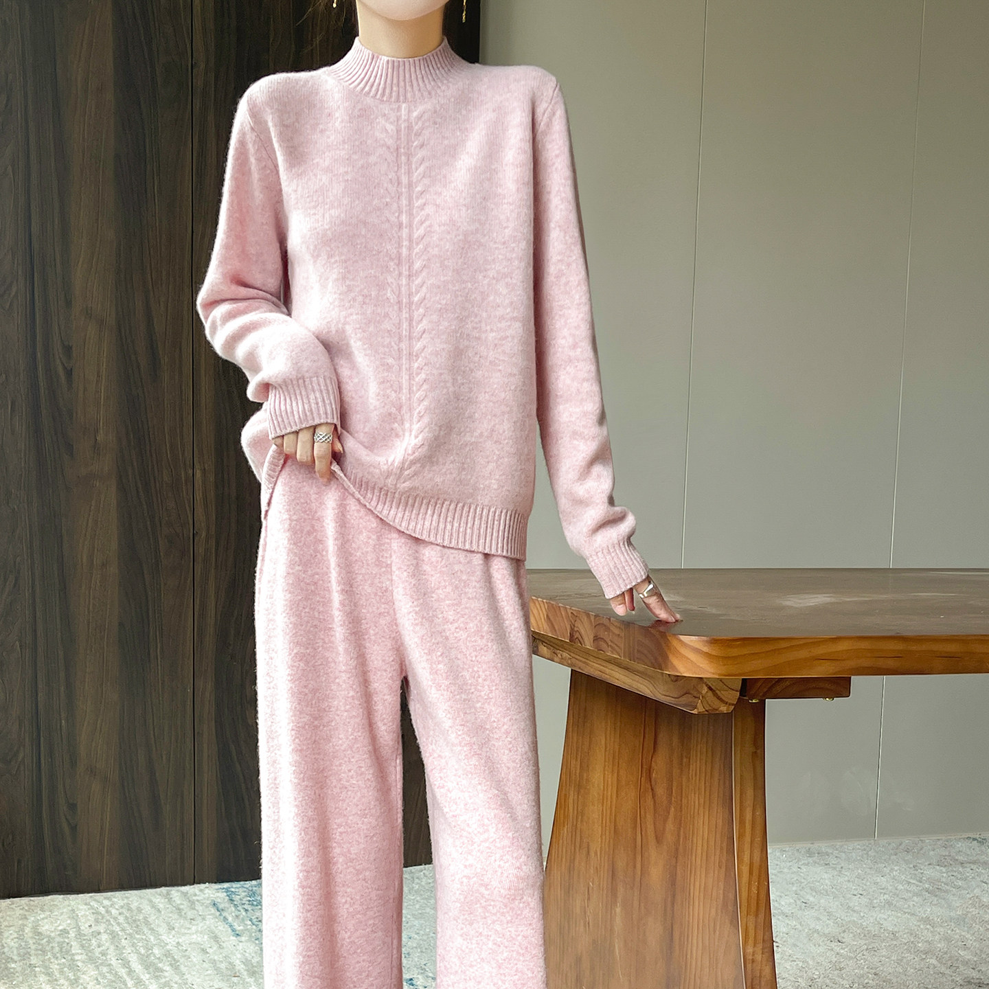 100%纯羊毛衫阔腿裤套装女半高领提花加厚针织毛衣直筒长裤两件套,女装/女士精品,羊绒衫,淘宝优惠券,粉丝福利购,淘宝优惠卷