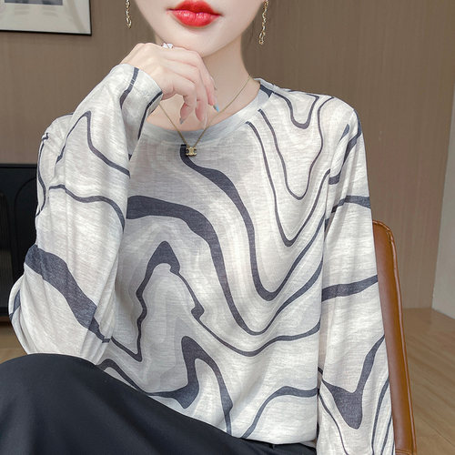 圆领莱赛尔天丝针织长袖T恤毛衣