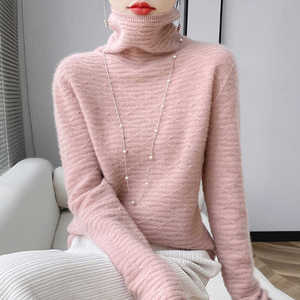 一线成衣堆堆领100%纯羊绒衫女提花长袖针织毛衣宽松羊毛衫打底衫