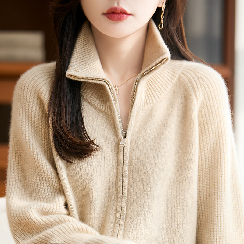 秋冬加厚高领100%纯羊毛开衫女双拉链提花针织毛衣宽松羊绒衫外套,女装/女士精品,毛针织衫,淘宝优惠券,粉丝福利购,淘宝优惠卷