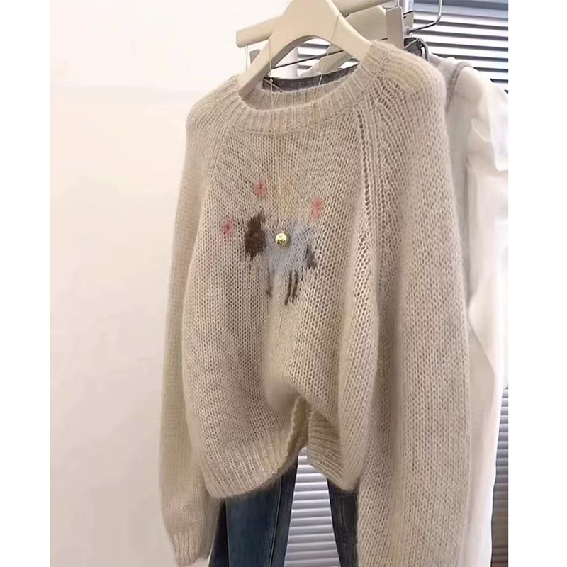 100%羊毛女拼色提花加厚针织毛衣
