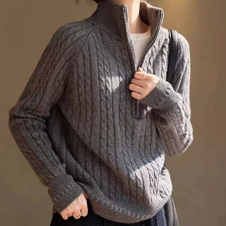 半高领拉链加厚扭花100%纯羊毛衫女宽松长袖针织衫毛衣打底羊绒衫,女装/女士精品,毛针织衫,淘宝优惠券,粉丝福利购,淘宝优惠卷