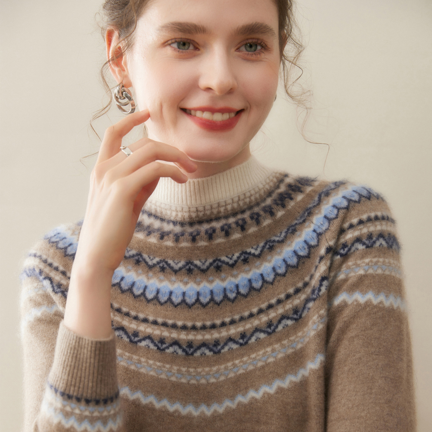 半高领拼色加厚山羊绒衫针织毛衣