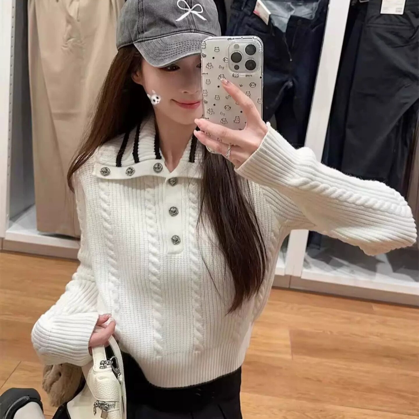 翻领扭花100%纯羊毛衫女毛衣打底