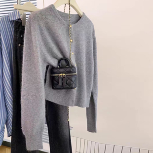 100%纯羊毛开衫女圆领纯色气质毛衣长针织上衣宽松打底羊绒衫外套