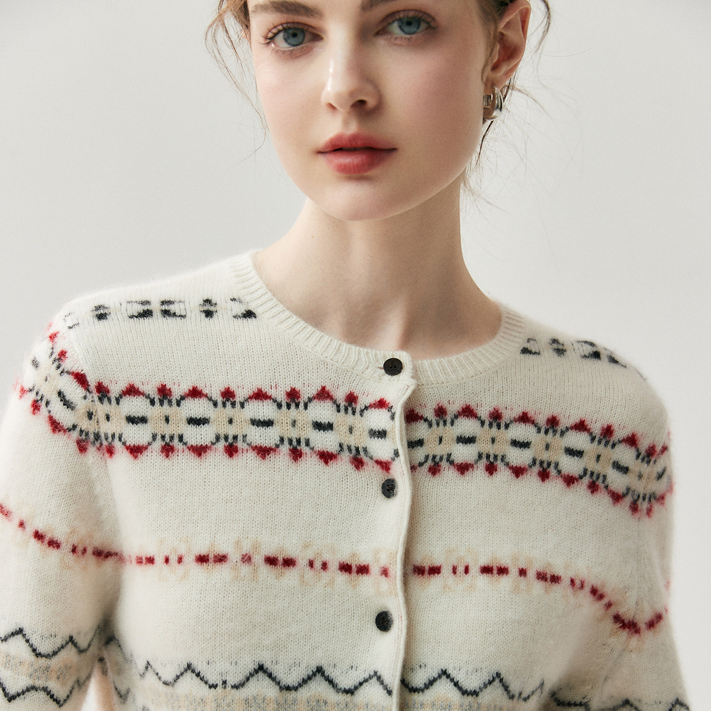 老钱风山羊绒衫条纹拼色开衫外套