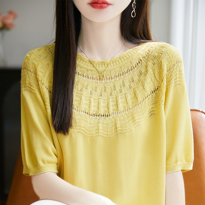 100%莱赛尔天丝针织五分袖T恤女