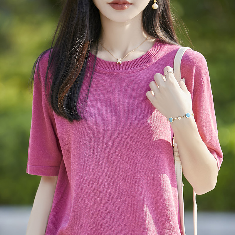 简约天丝亚麻显瘦短袖针织T恤女