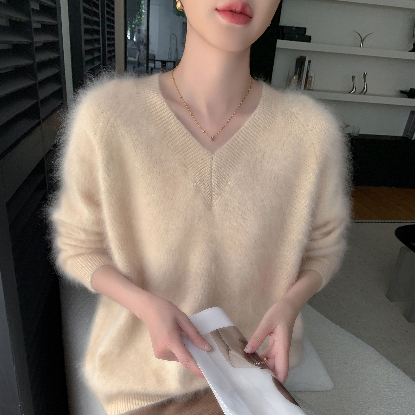 轻奢高端山羊绒衫拉绒毛衣打底衫