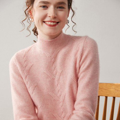 温柔慵懒风山羊绒衫女半高领提花套头针织毛衣宽松长袖羊绒打底衫