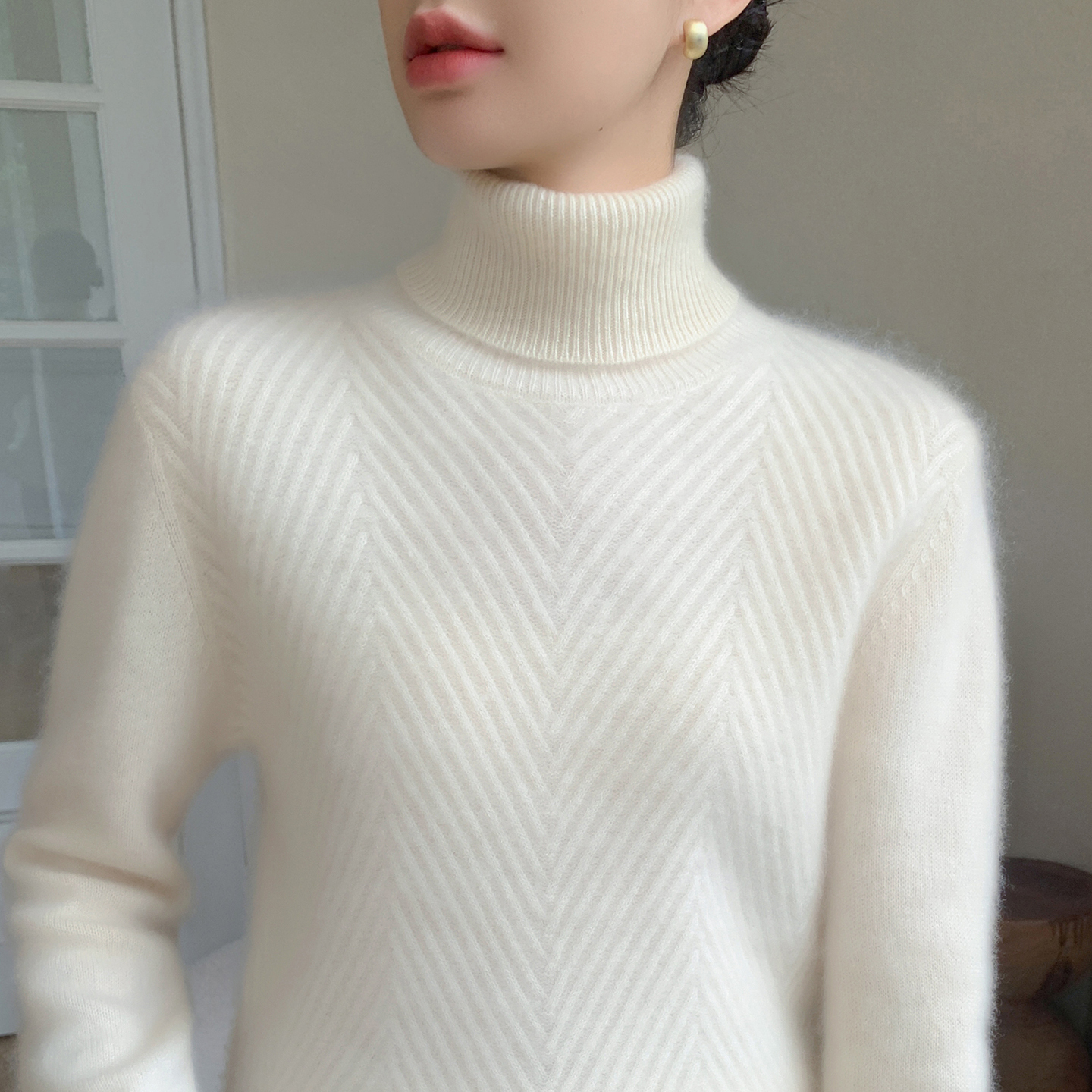 高级感山羊绒衫高领加厚提花毛衣