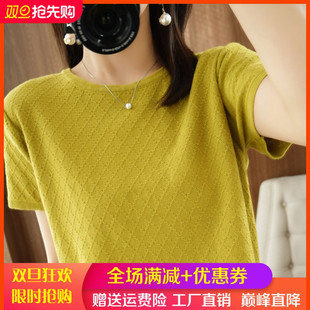 22夏季新款圆领100%纯棉针织半袖女t恤宽松大码亚麻上衣棉麻短袖