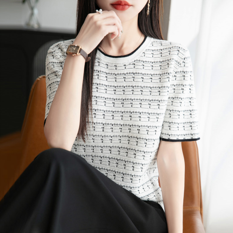 100%纯棉针织短袖T恤女夏季圆领