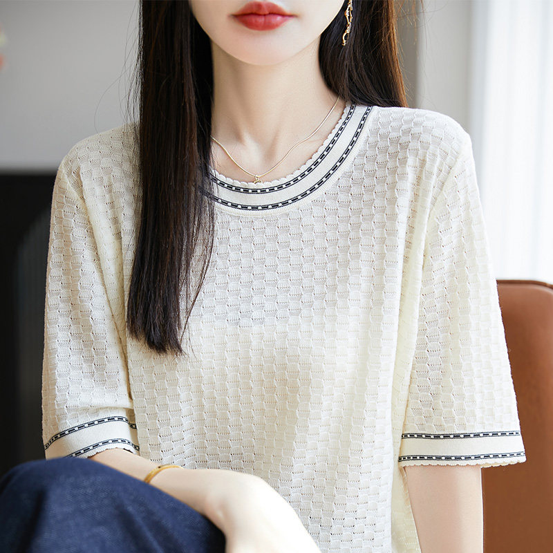 100%莱赛尔天丝针织五分袖T恤女