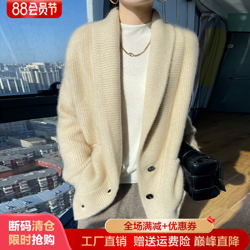 秋冬100%纯羊毛开衫加厚羊毛上衣
