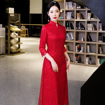喜婆婆旗袍婚礼妈妈装新款新娘母亲宴会喜庆结婚宴连衣裙礼服高端