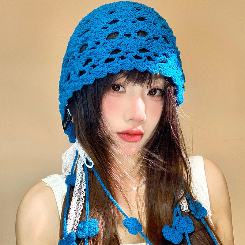 复古手工编织蕾丝流苏包头帽