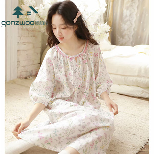 睡衣女款春夏秋季纯棉双层纱甜美碎花睡裙家居服可外穿柔软舒适