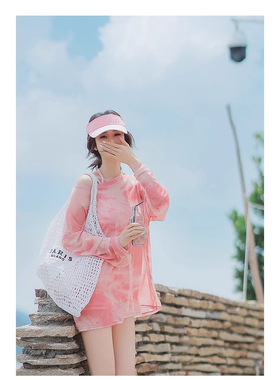 泳衣微胖女孩粉色系遮肚分体保守显瘦防晒罩衫泡温泉海边三件套