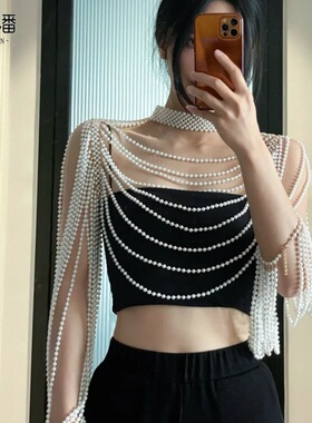 优拉潘 VG67 欧美轻奢串珠新娘礼服披肩汉服带袖珍珠云肩宫廷