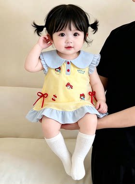 女童连衣裙夏季婴儿童卡通刺绣POLO裙小童女宝宝甜美可爱娃娃裙子