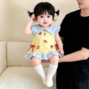 女童连衣裙夏季婴儿童卡通刺绣POLO裙小童女宝宝甜美可爱娃娃裙子