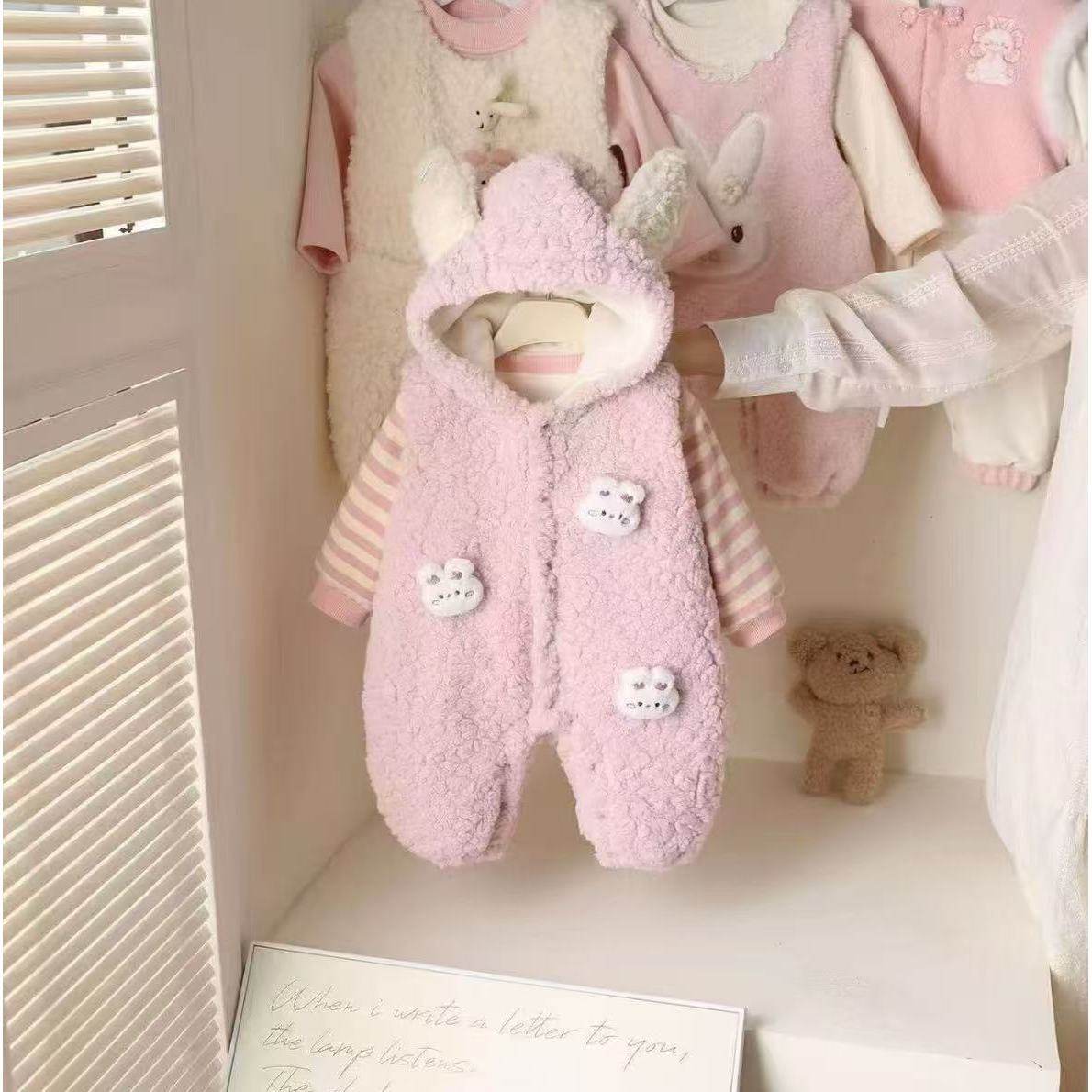 甜美女宝宝冬装加厚毛茸茸小兔子连体衣两件套婴儿加棉外出服,童装/婴儿装/亲子装,连身衣/爬服/哈衣,淘宝优惠券,粉丝福利购,淘宝优惠卷