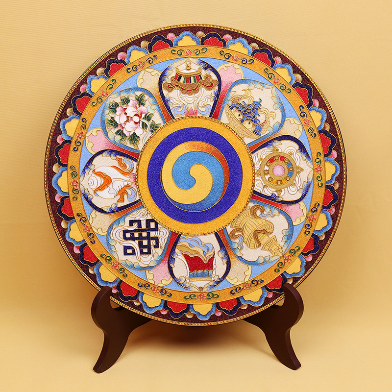 八吉祥碳盘摆件掐丝珐琅彩新中式入户门厅桌面坐盘景泰蓝手工礼品,家居饰品,装饰摆件,淘宝优惠券,粉丝福利购,淘宝优惠卷