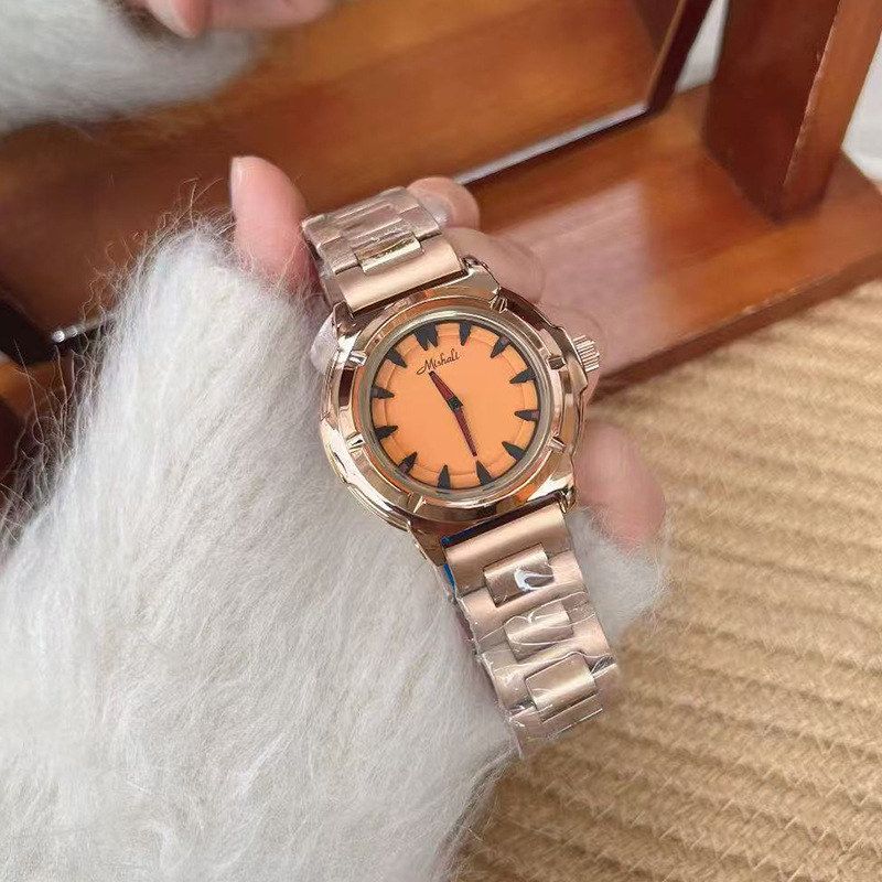 米莉莎Mishali秋冬新款硅胶手表个性潮流大表盘橙色气质女表钢带