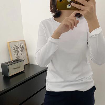 简单的一天—白色长袖T恤女简约百搭打底纯色~