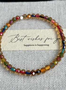 AYOUNG 森系氛围感彩虹水晶手串学生党通勤百搭多巴胺4mm极细手链