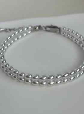 AYOUNG 冷白色双排米粒珍珠手链小众叠戴风气质通勤手饰高亮珍珠