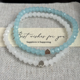 爱心点缀百搭手串 AYOUNG「海盐与月光」4mm水晶手链清新蓝白撞色