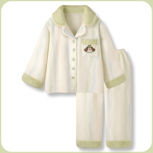 冬新款 清新油画风睡衣女款 加厚法兰绒卡通家居服套装 溪川小狗