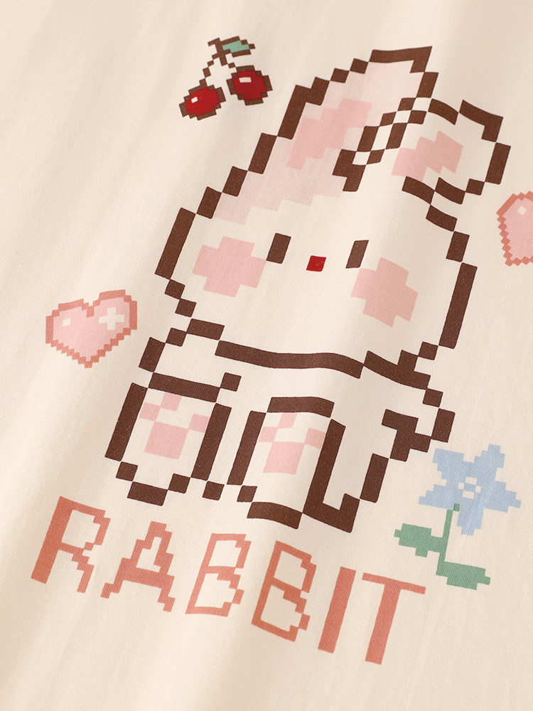 젤리빈래빗은 야외에서 착용 가능 날씬한 래글런소매 시원한 순면 여성용 파자마 여름용 반팔 잠옷 홈웨어