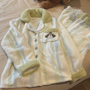保暖柔软可爱卡通小狗家居服套装 冬季 〗日系法兰绒睡衣女款 〖新款